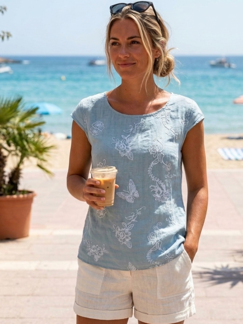 Lina Tomei Embroidered Linen Top